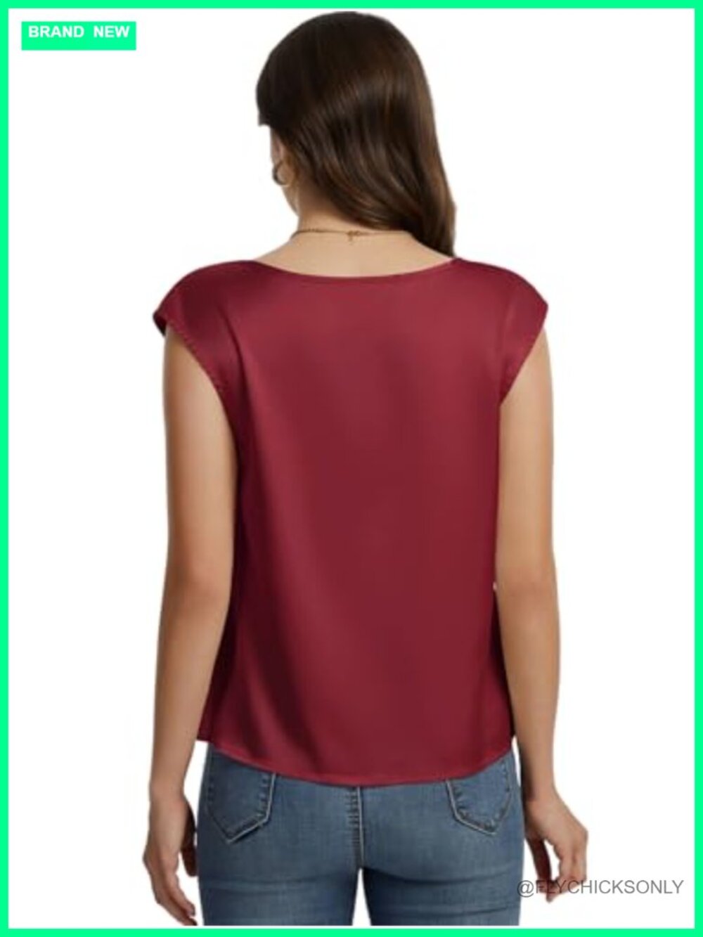 Silk Satin Cowl Neck Cap Sleeve Blouse - Picture 5 of 6